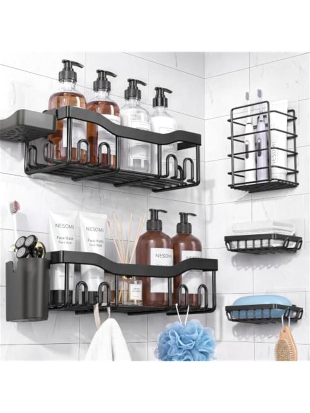 7-Pack Shower Caddy Adhesive,Stainless Steel Shower Organizer Shelf